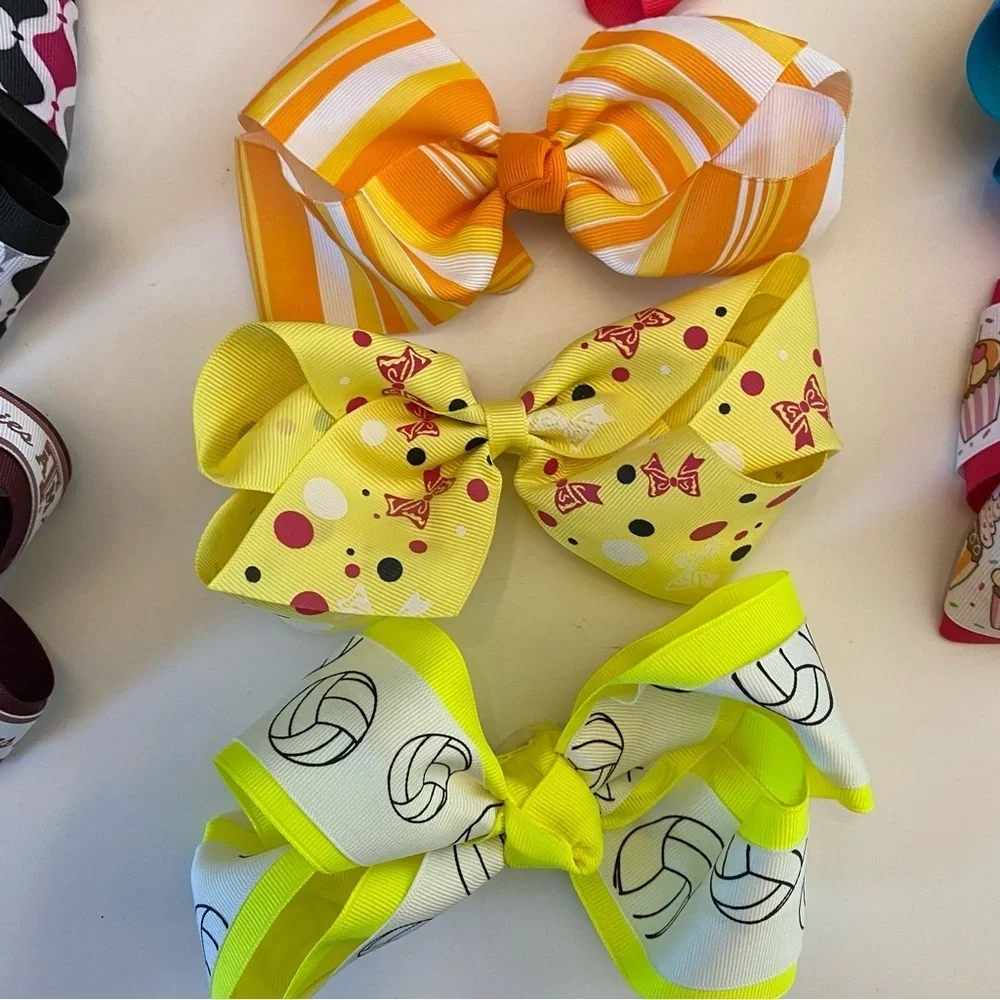 Big Girl’s Handmade Hair Bows Bundle - Lot of 12